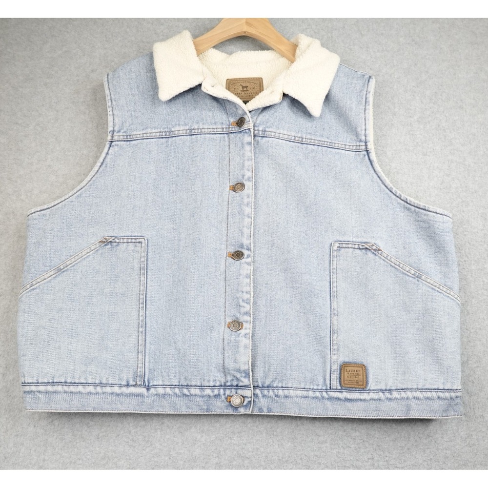 Lauren Jeans Ralph Lauren Sherpa Lined Denim Vest Womens 3X Light Wash Western